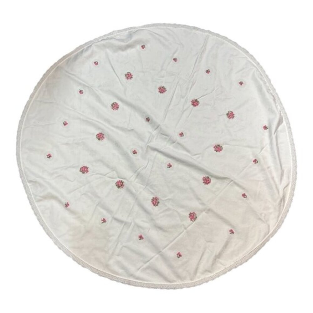 Round Tablecloth Hand Cross Stitch Crochet Lace Victorian‎ Cotton 50” Diameter